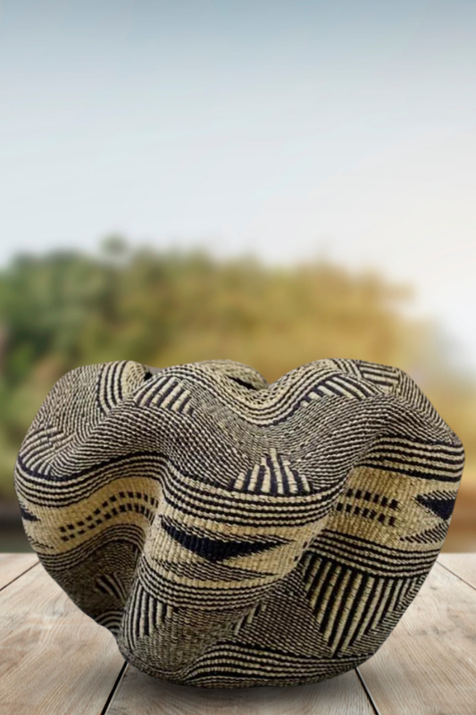 Large twist weave Ghana Basket in Black with Beige Trim