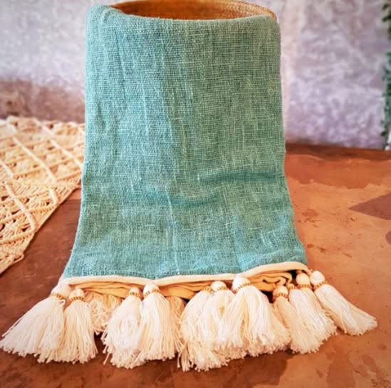 Gorgeous Ocean Blue Throw Blanket With Beaded Tassels - bohemian-beach-house