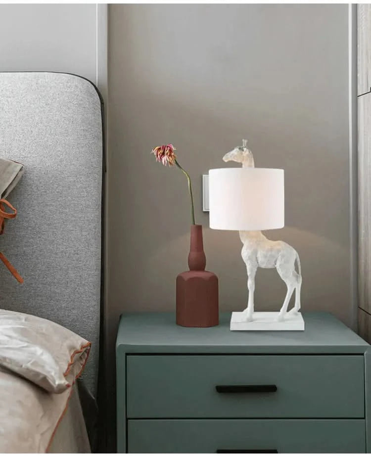 Long Neck Giraffe Side Table Lamp in White