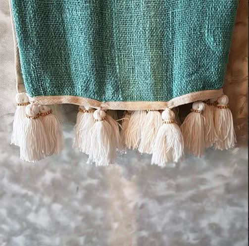 Gorgeous Ocean Blue Throw Blanket With Beaded Tassels - bohemian-beach-house