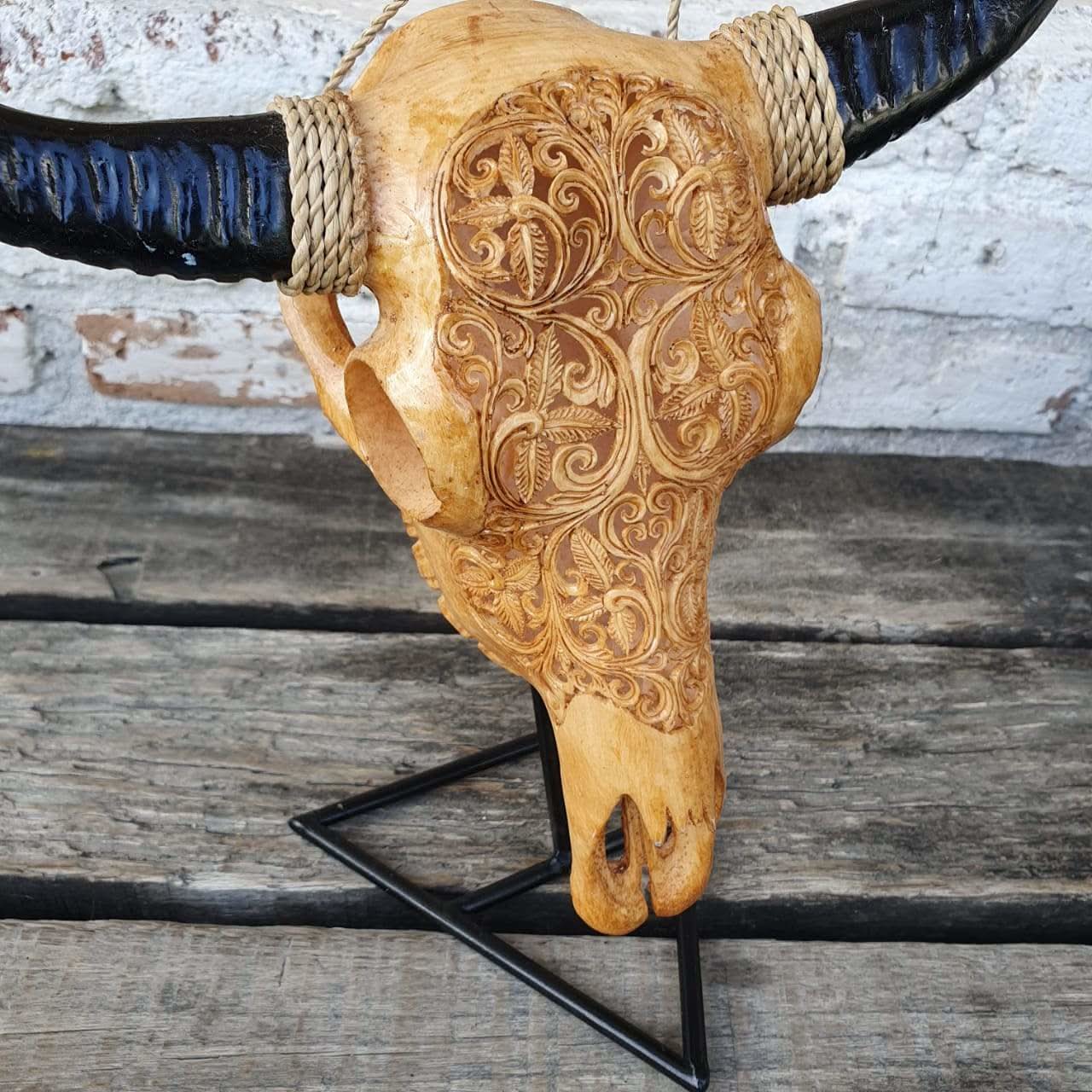 Medium Resin Hand Carved Cow Skull in Tan