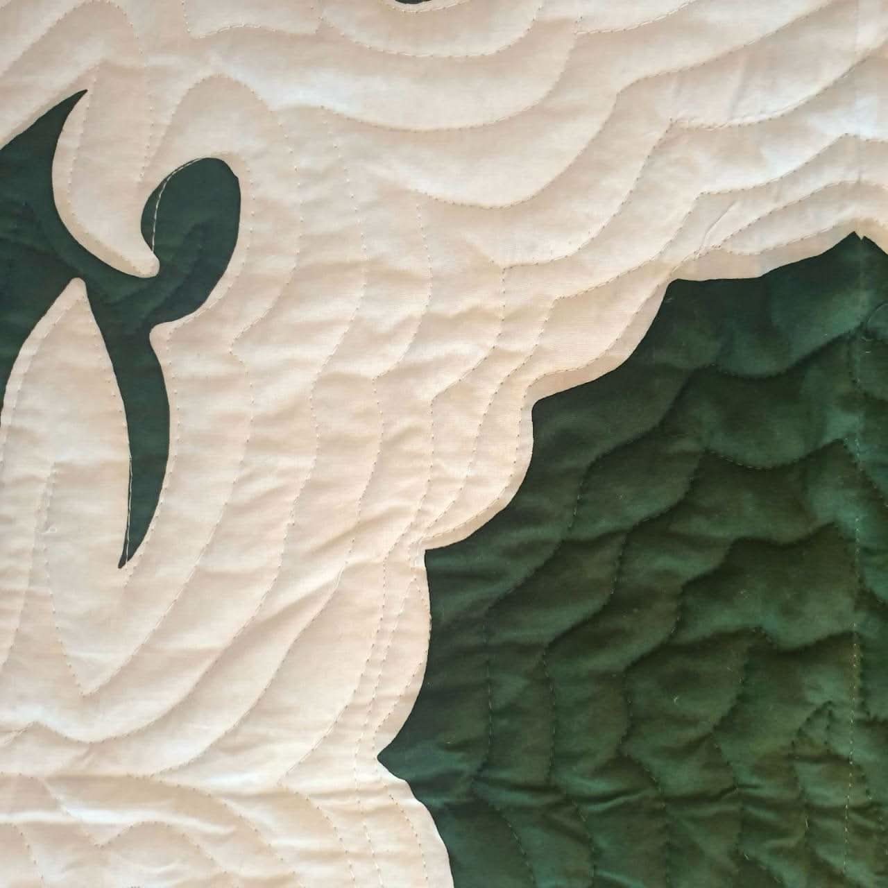 Hand Stitched Tropical Leaf Quilt Green / White - Babcock Ranch Home Decor