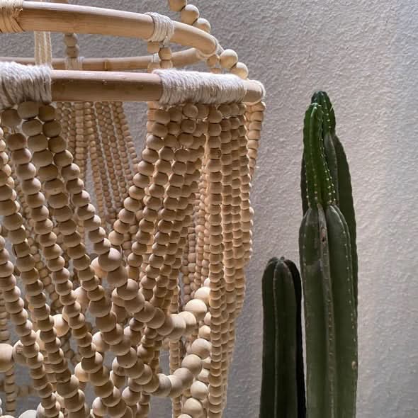 Wood Beaded Chandelier in Natural