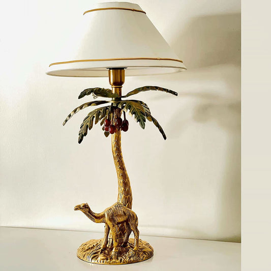 Camel and Palm Tree Antique Brass Gold Metal Table Lamp