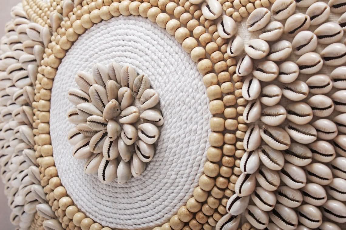 Round Cowrie Shell Embroidered Pillow