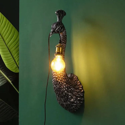 Peacock Wall Lamp in Pewter