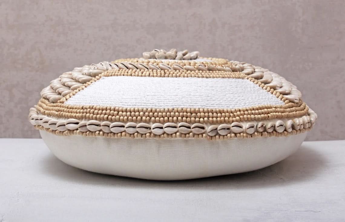 Round Cowrie Shell Embroidered Pillow