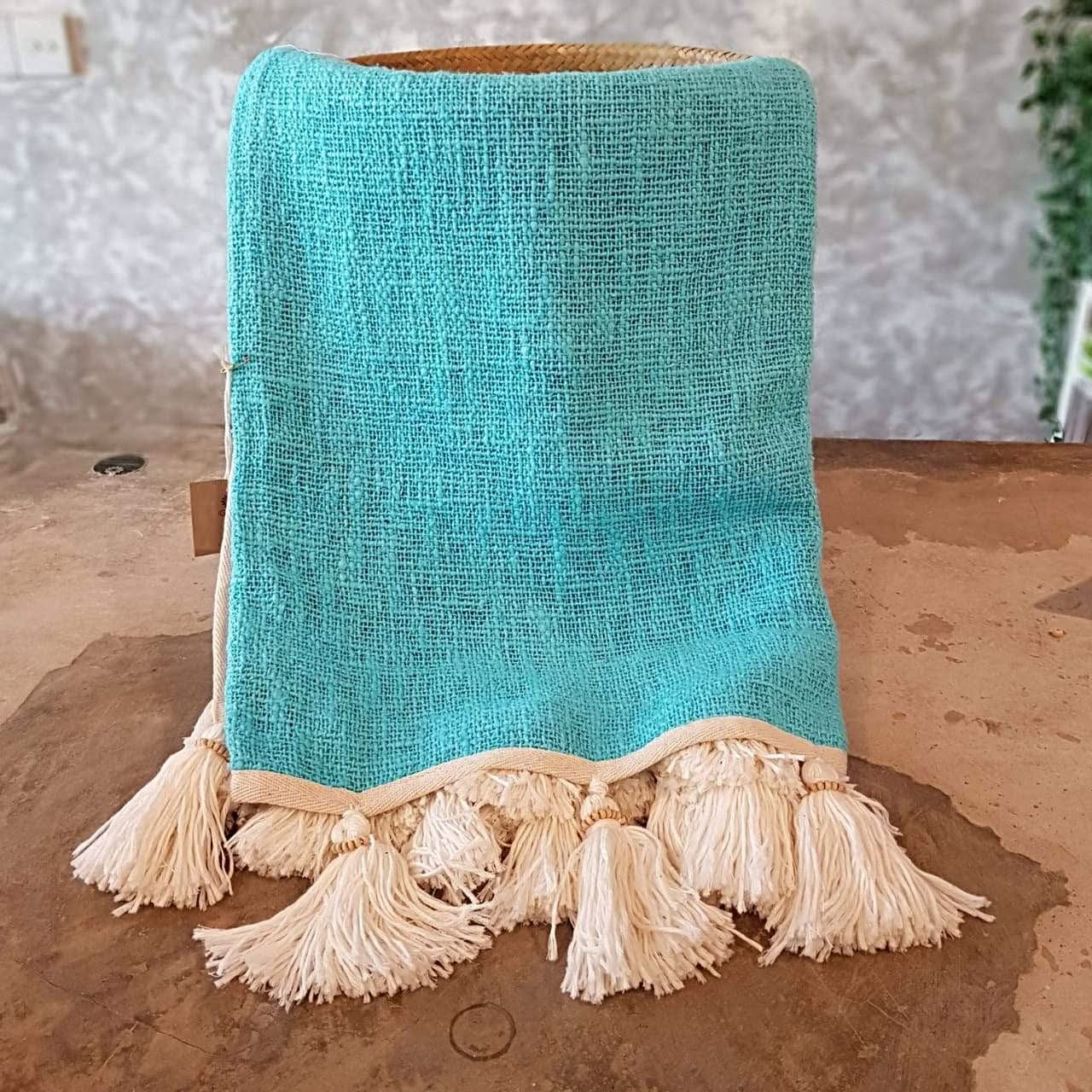 Aqua Soft Throw Blanket With Tassels