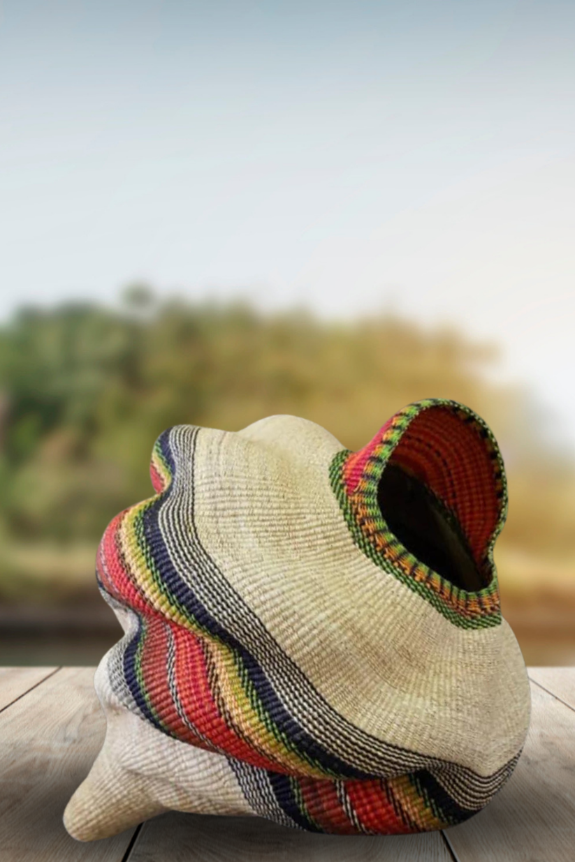 Twisted " Shell " Ghana Basket in Rasta Colors