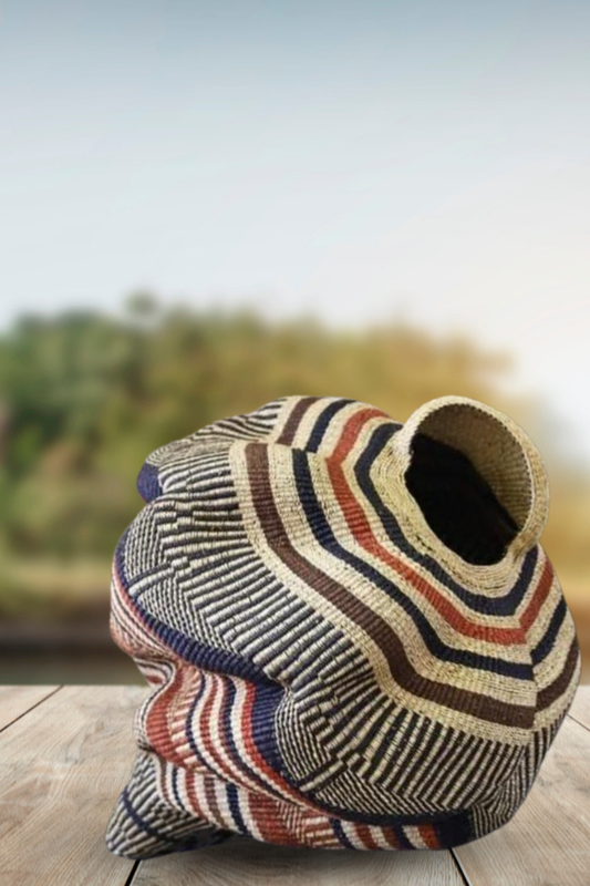 Twisted " Shell " Ghana Basket in Brown , Rust and Navy