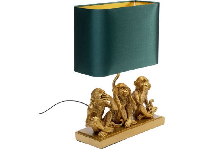 Three Monkeys Table Lamp in Gold Resin