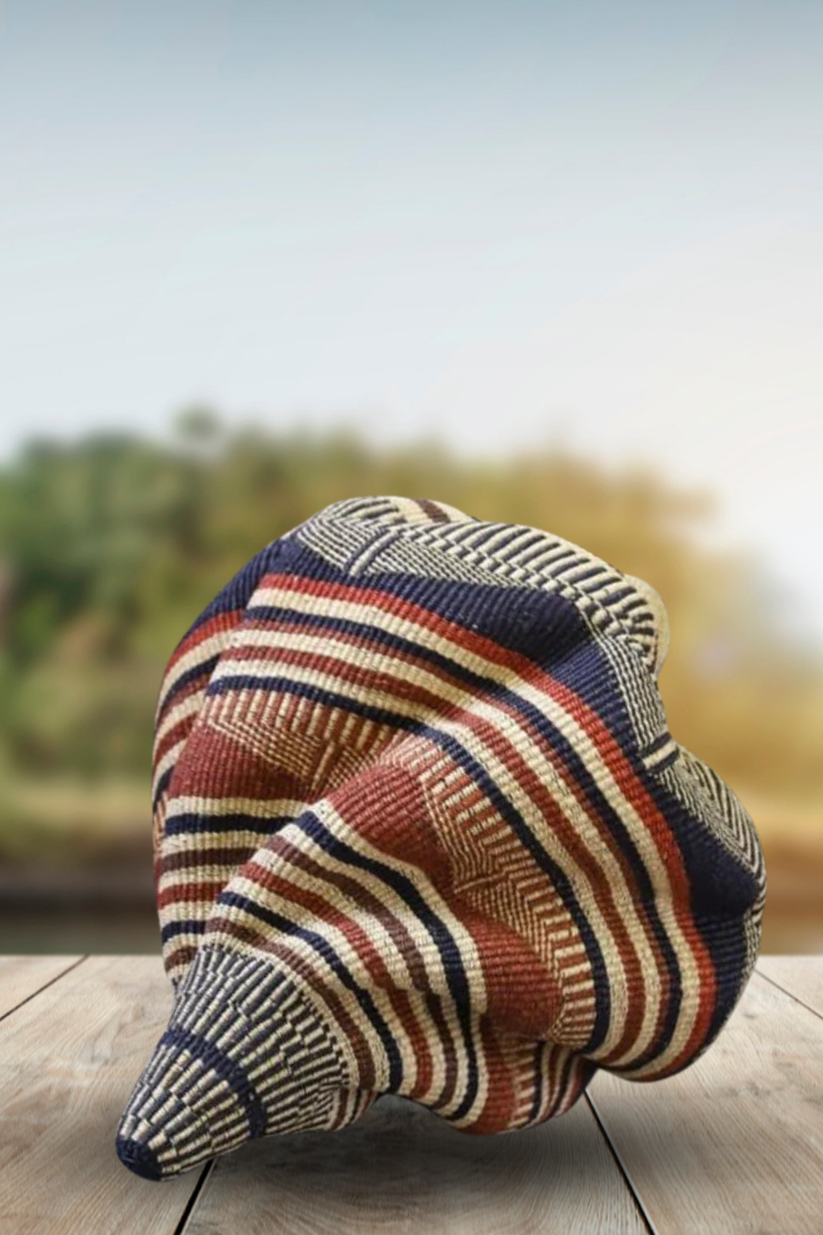 Twisted " Shell " Ghana Basket in Brown , Rust and Navy