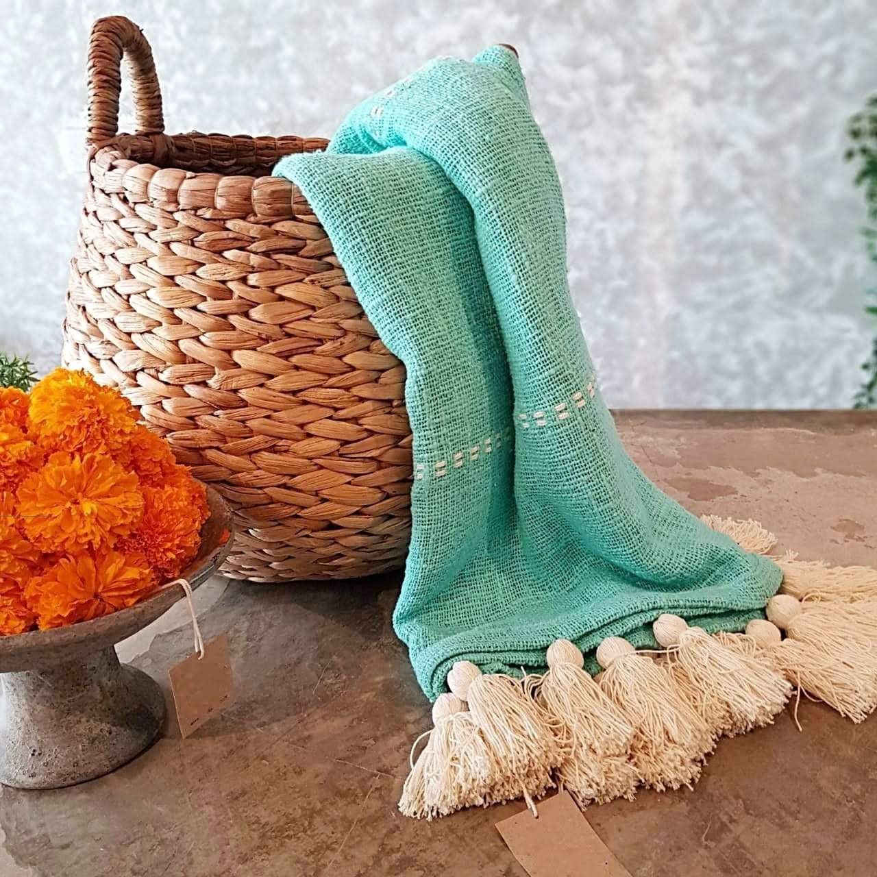Beautiful Aqua Throw Blanket With Tassels – Babcock Ranch Home Decor
