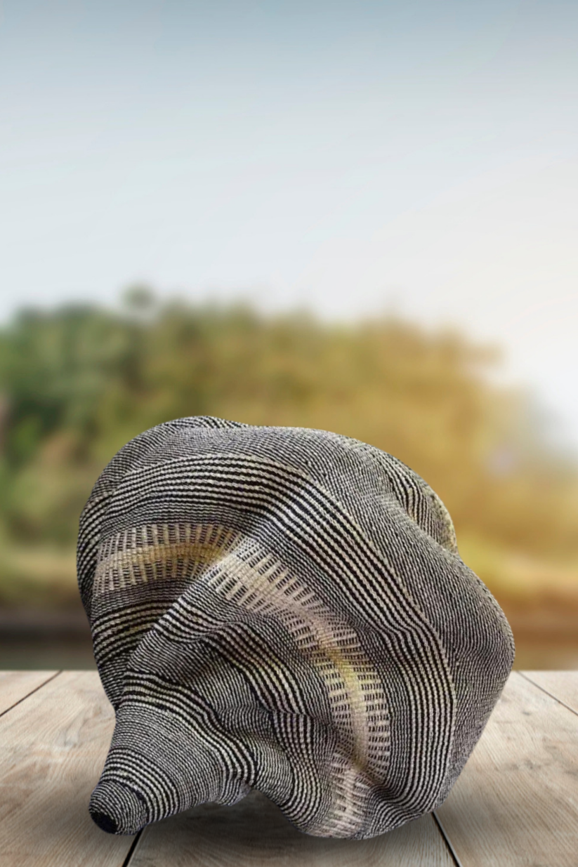 Twisted " Shell " Ghana Basket in Black Tribal Striped