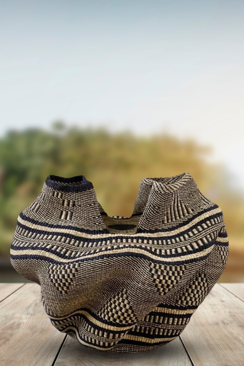 Double Headed Bassabassa Basket in Black Tribal Stripe