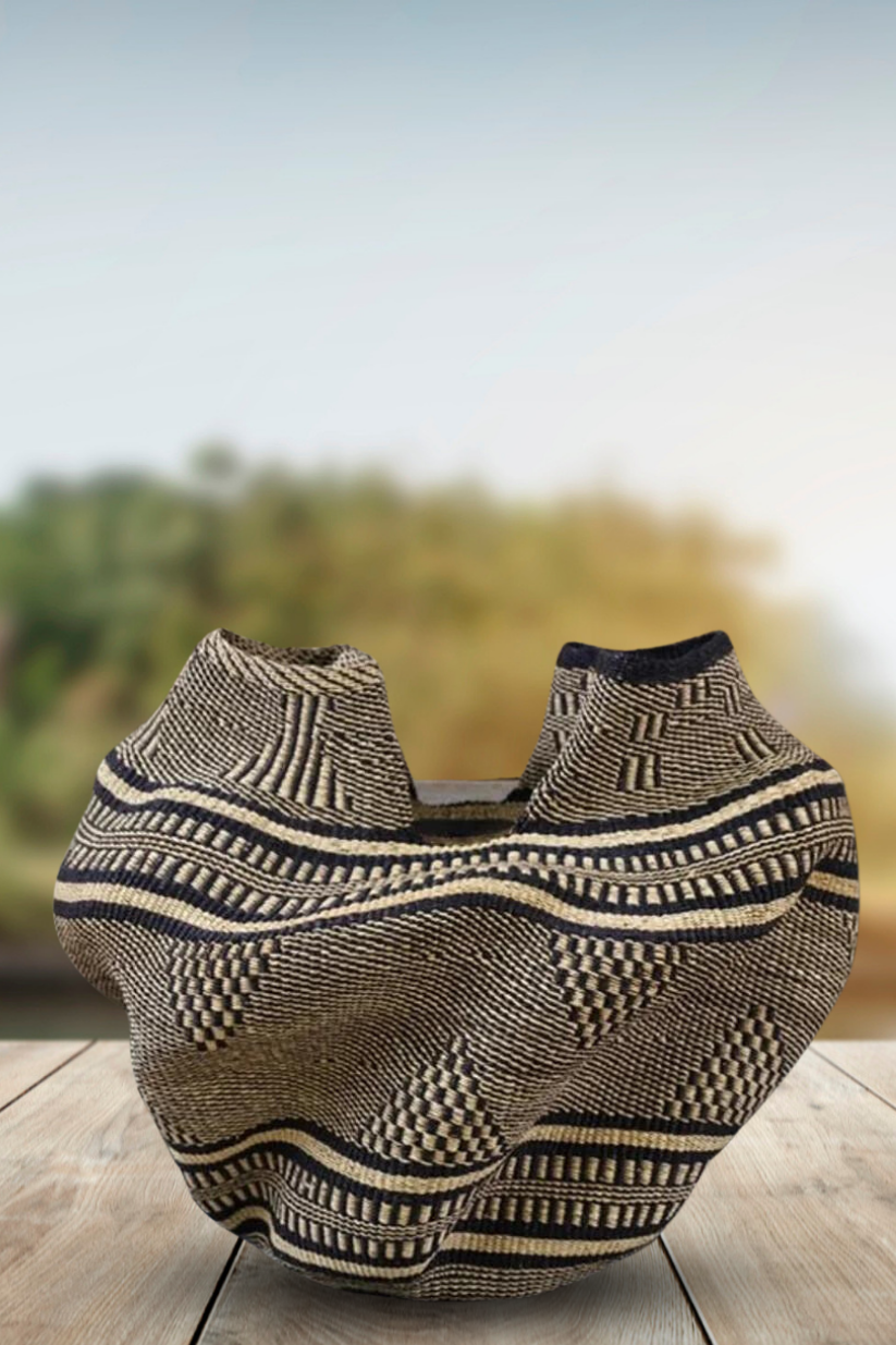 Double Headed Bassabassa Basket in Black Tribal Stripe