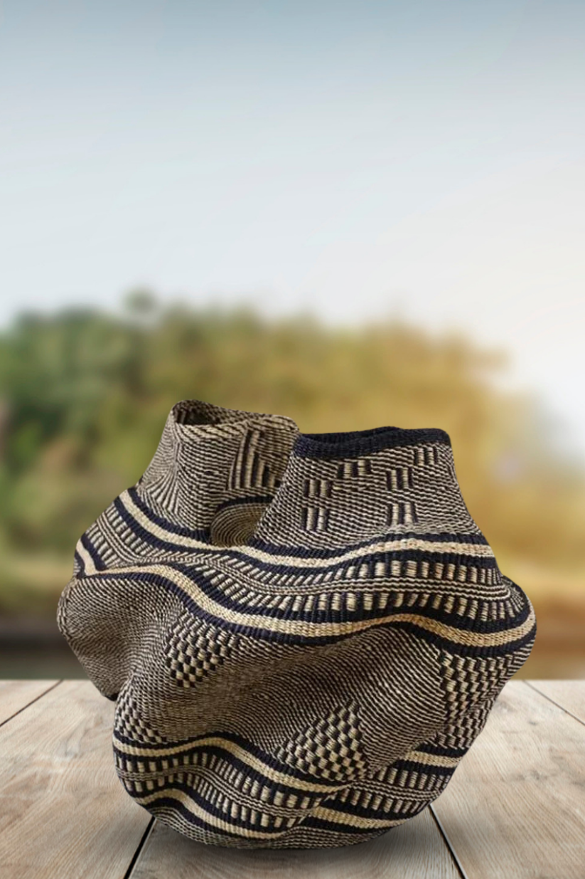 Double Headed Bassabassa Basket in Black Tribal Stripe