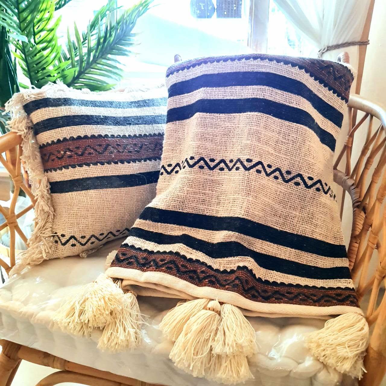 Tribal Throw Blanket With Ivory Beaded Tassels - bohemian-beach-house