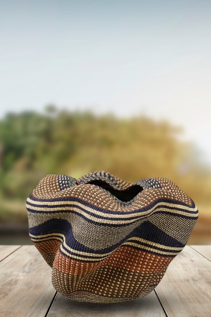 Large twist weave Ghana Basket in Rust and Midnight Blue