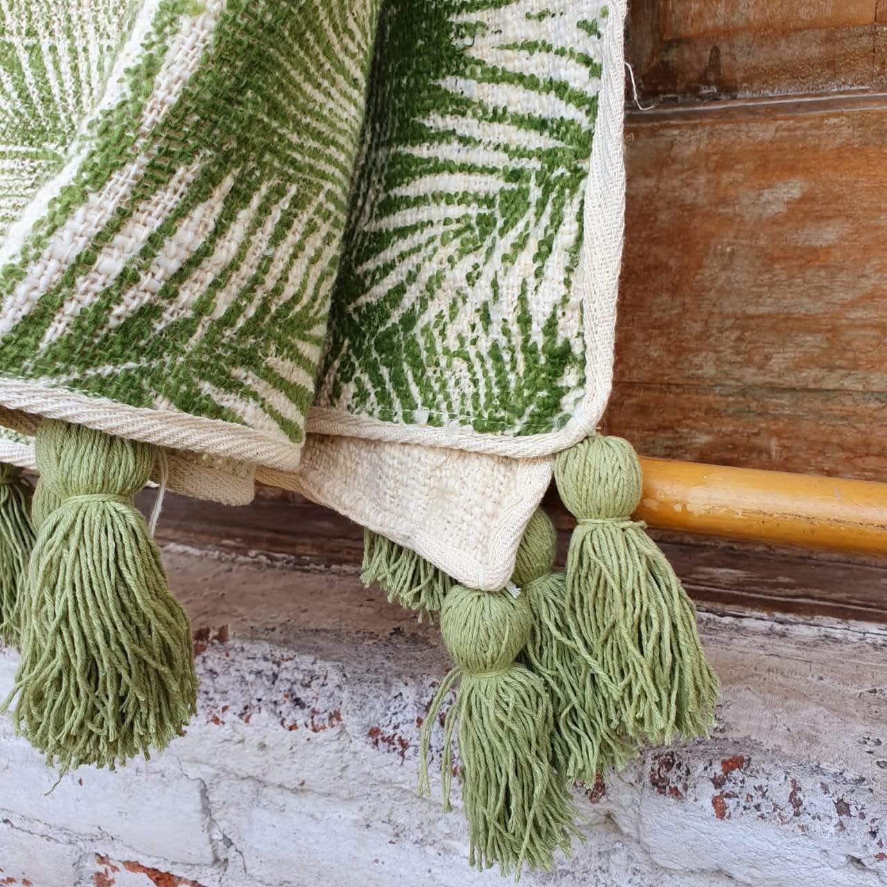 Tropical Palm Vintage Leaf Print Throw with Tassels - bohemian-beach-house