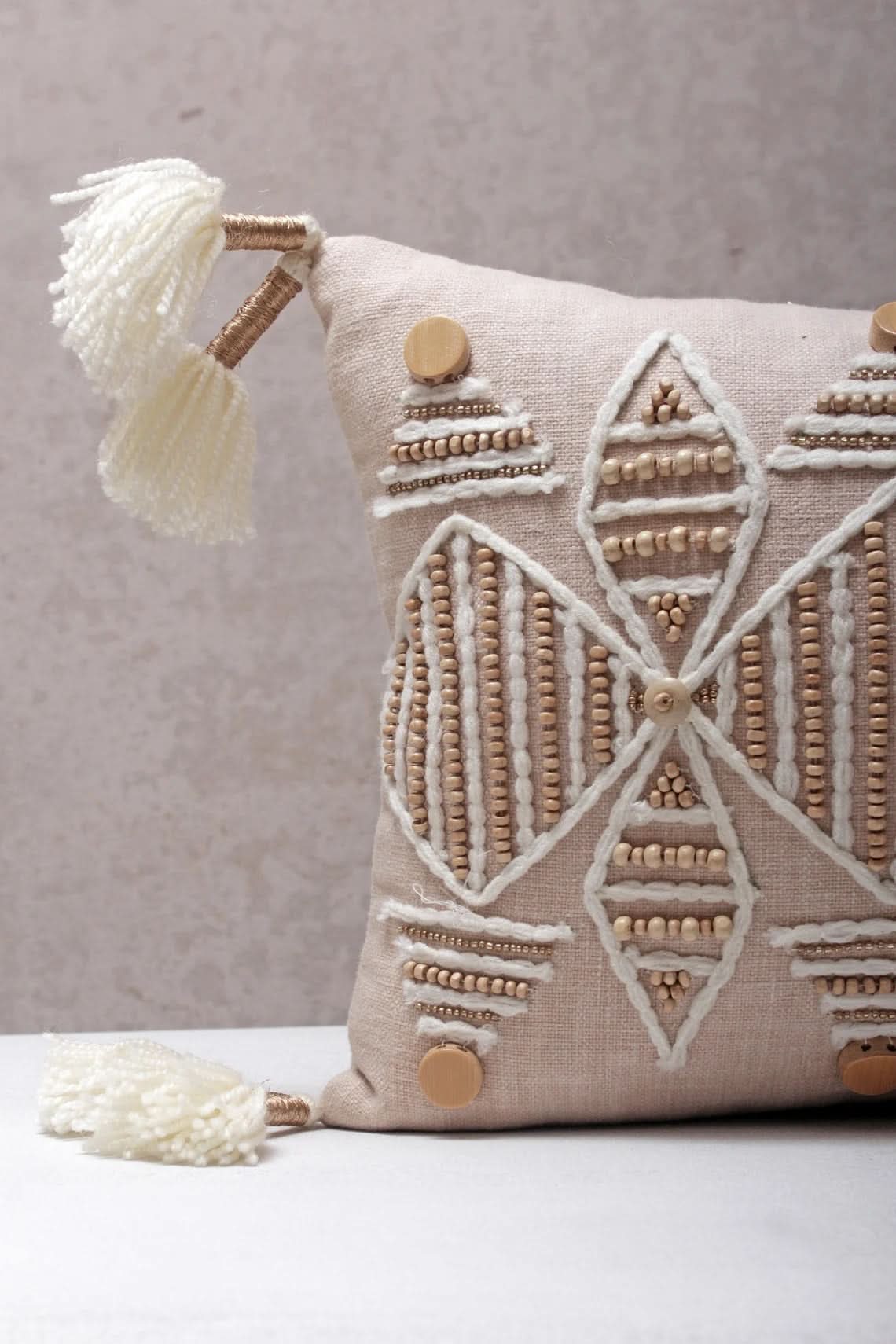 Hand Embroidered Bohemian Peach Lumbar Pillow