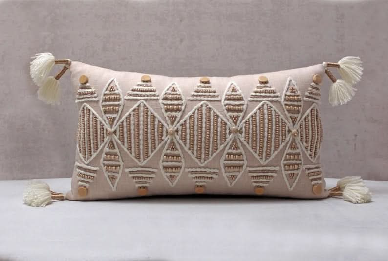 Hand Embroidered Bohemian Peach Lumbar Pillow