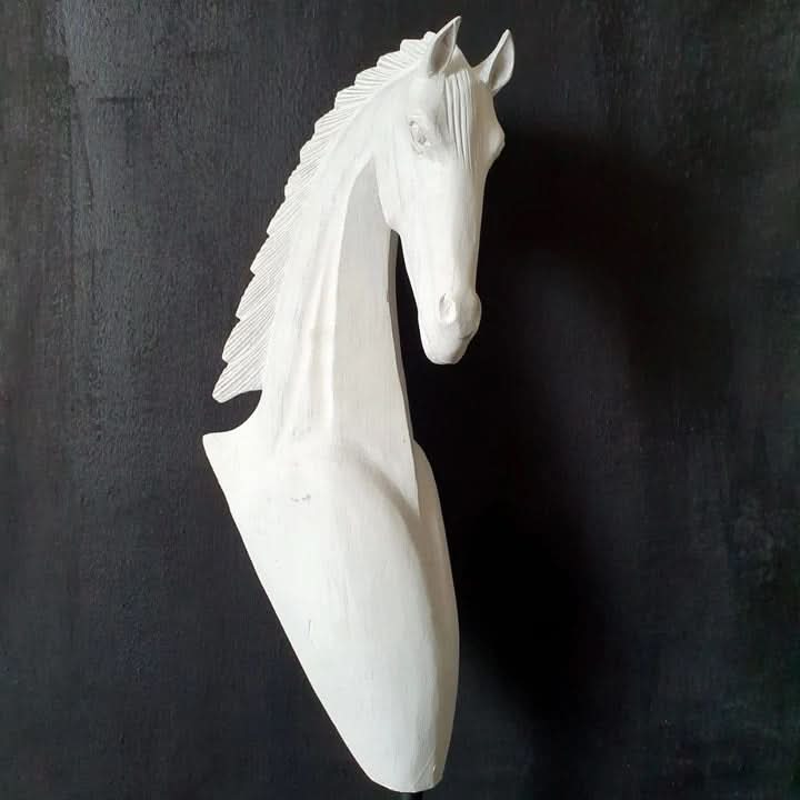 Hand carved Wooden Horse Head Statue in White