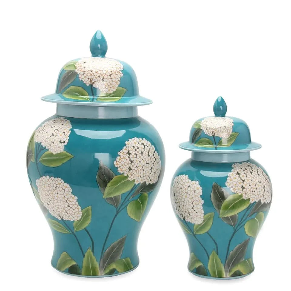 Ginger Jar Porcelain in Teal Blue Flower Print