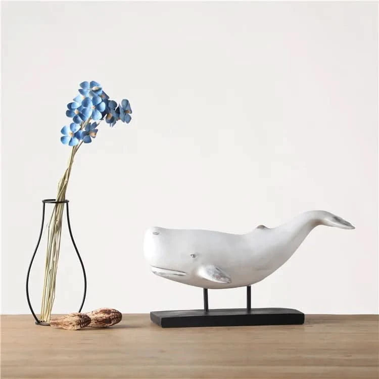 Set of Two Whale Sculptures in Black and White