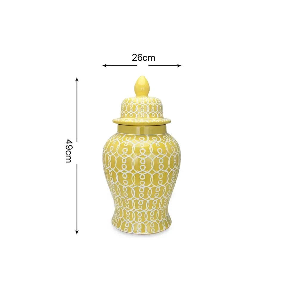 Set of 3 Ginger Jars in Vintage Yellow Design