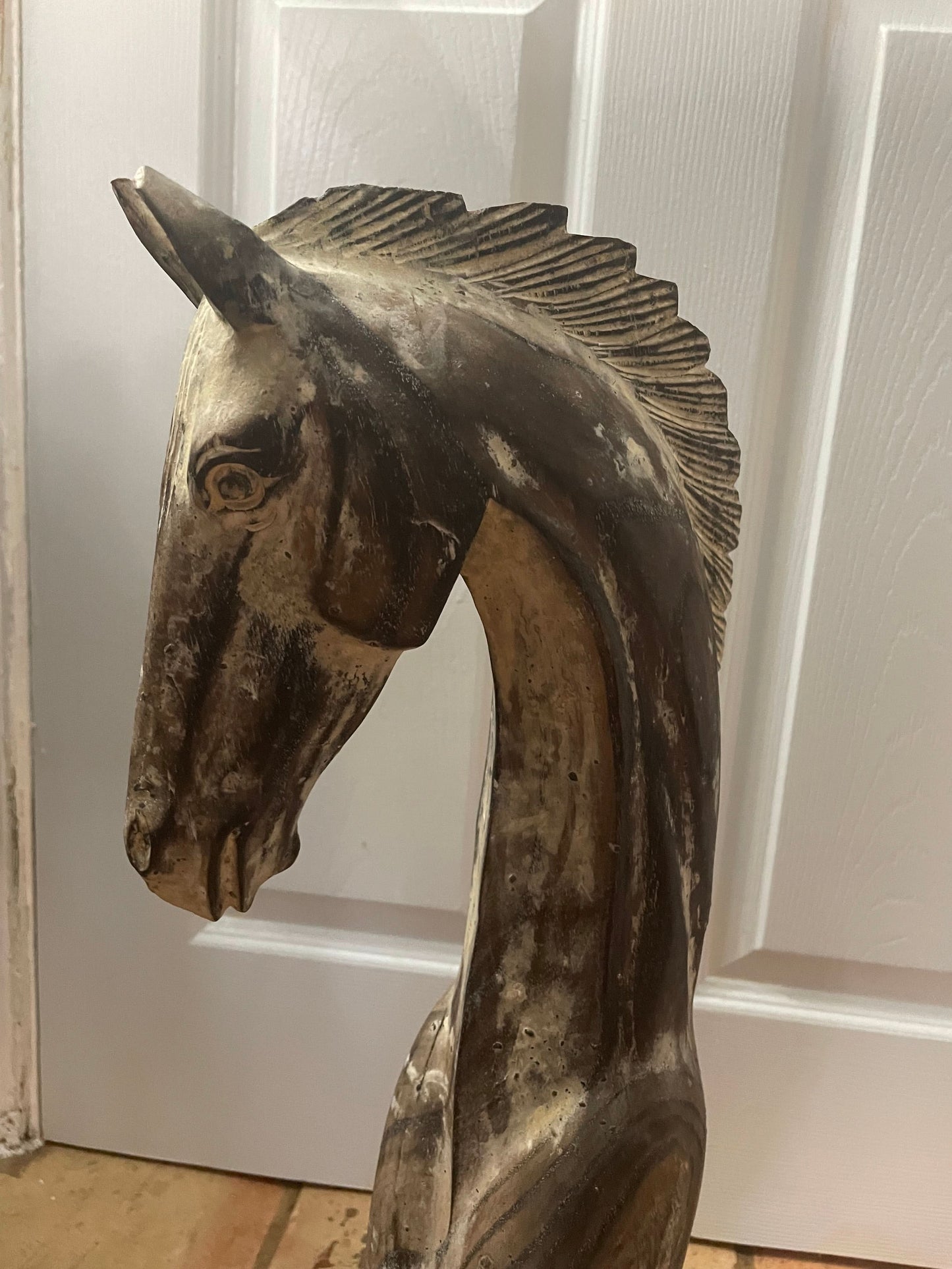 Hand carved Wooden Horse Statue Large in Dark Brown Wash