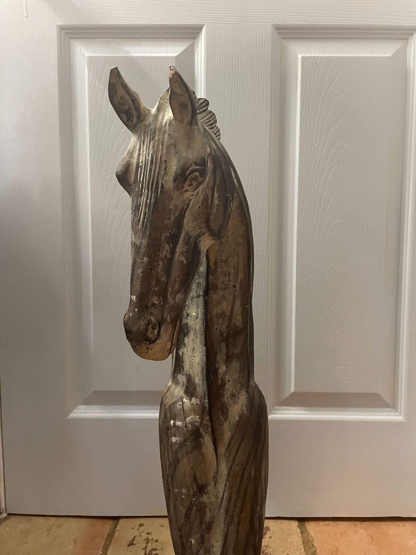 Hand carved Wooden Horse Statue Large in Dark Brown Wash