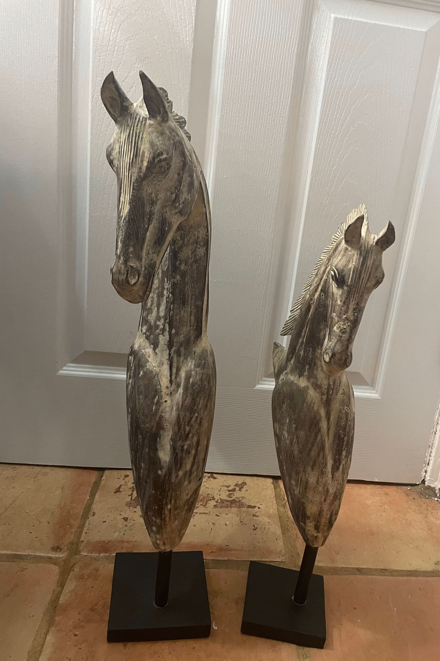 Hand carved Wooden Horse Statue Large in Dark Brown Wash