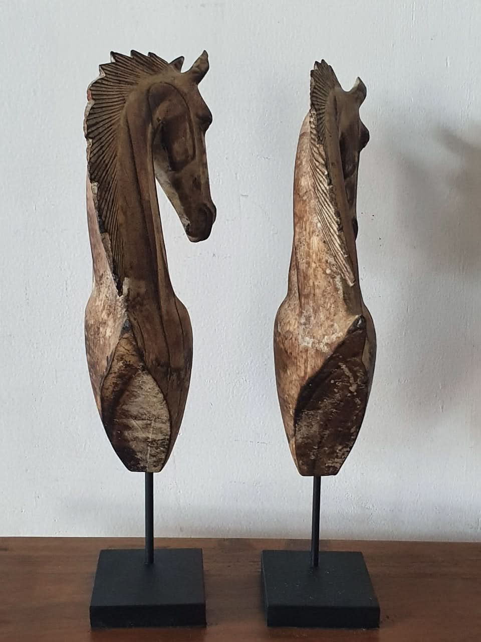 Hand carved Wooden Horse Statue Medium in Medium Brown Wash