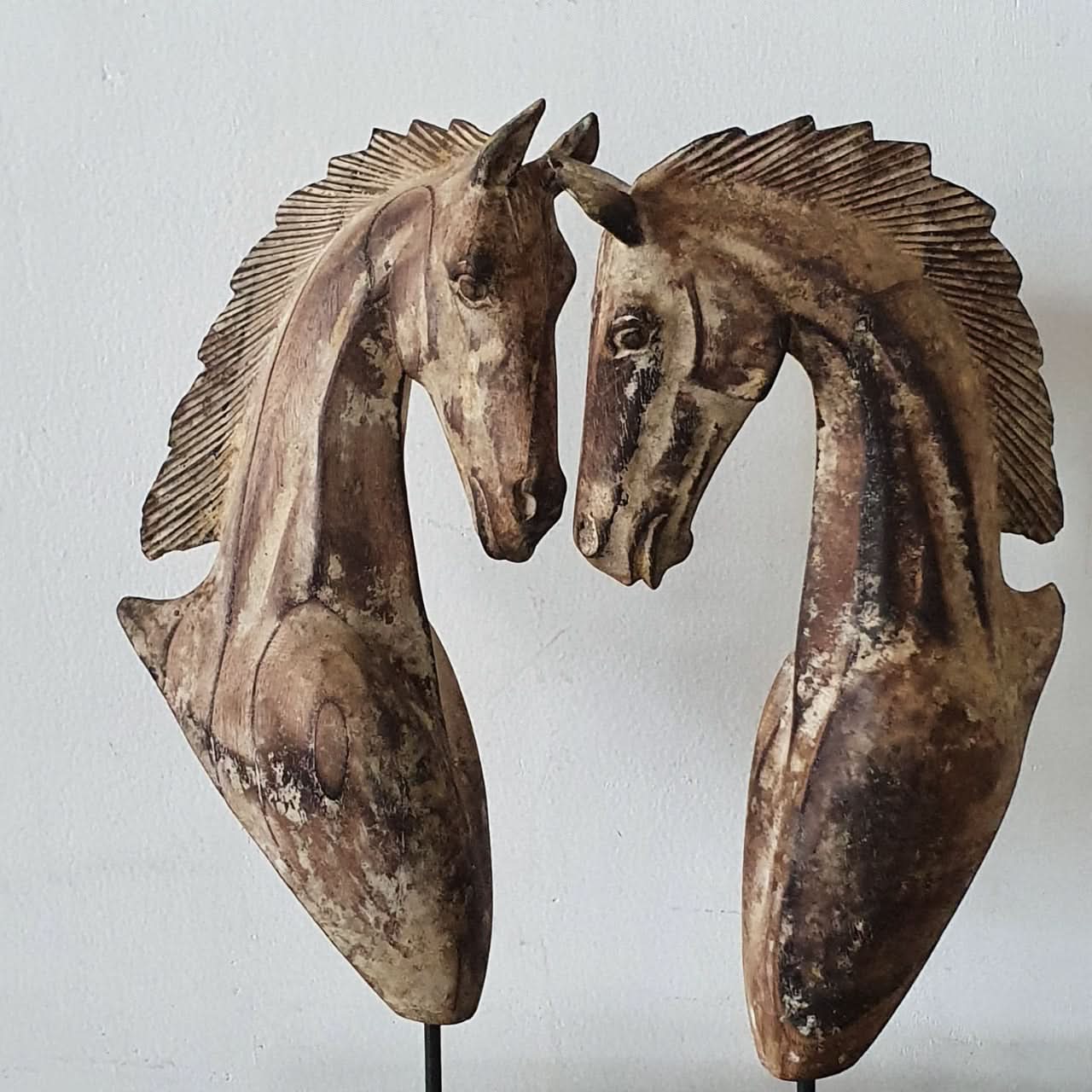 Hand carved Wooden Horse Statue Medium in Dark