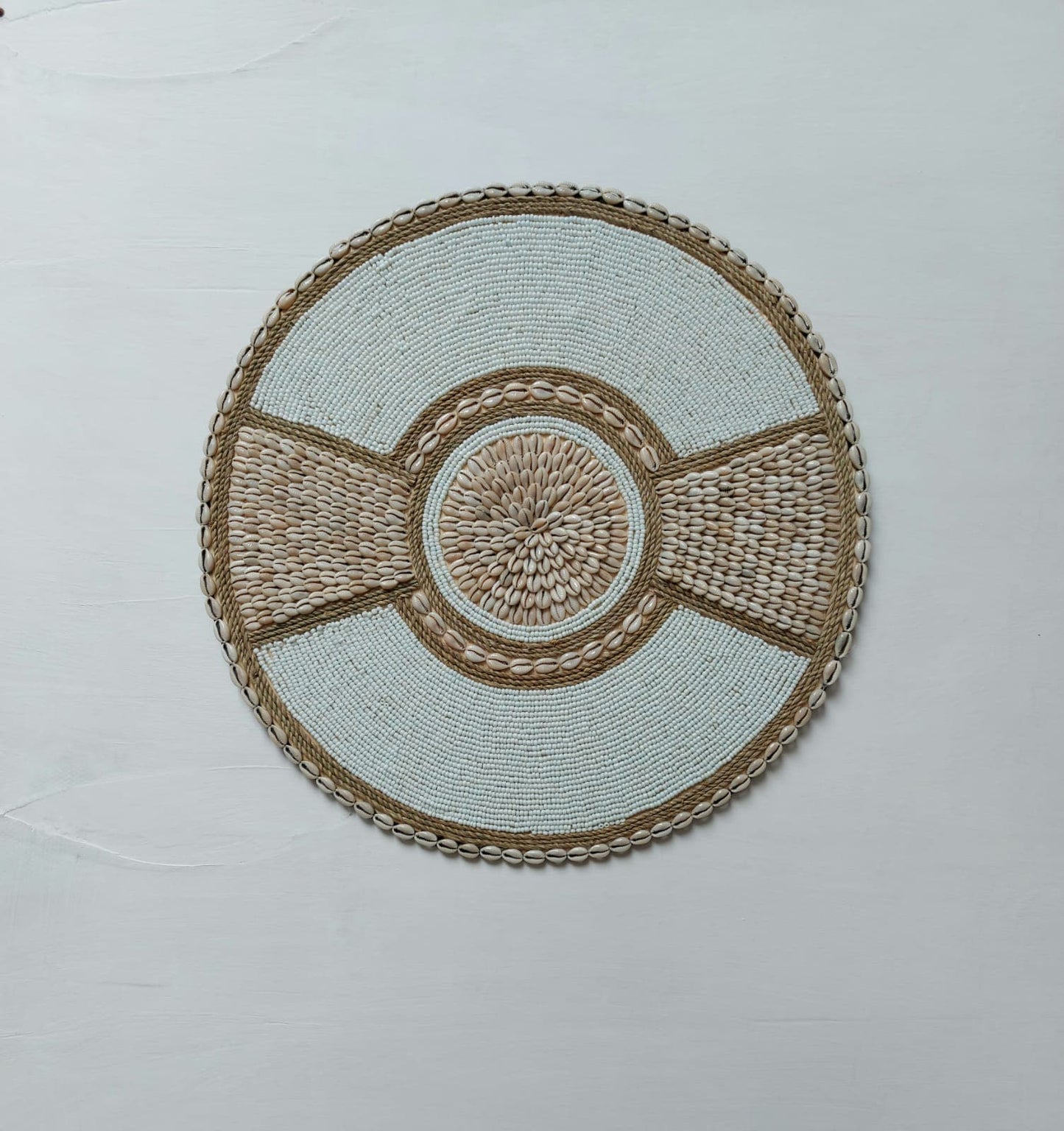 Cowrie Beaded Shield in Natural and Ivory