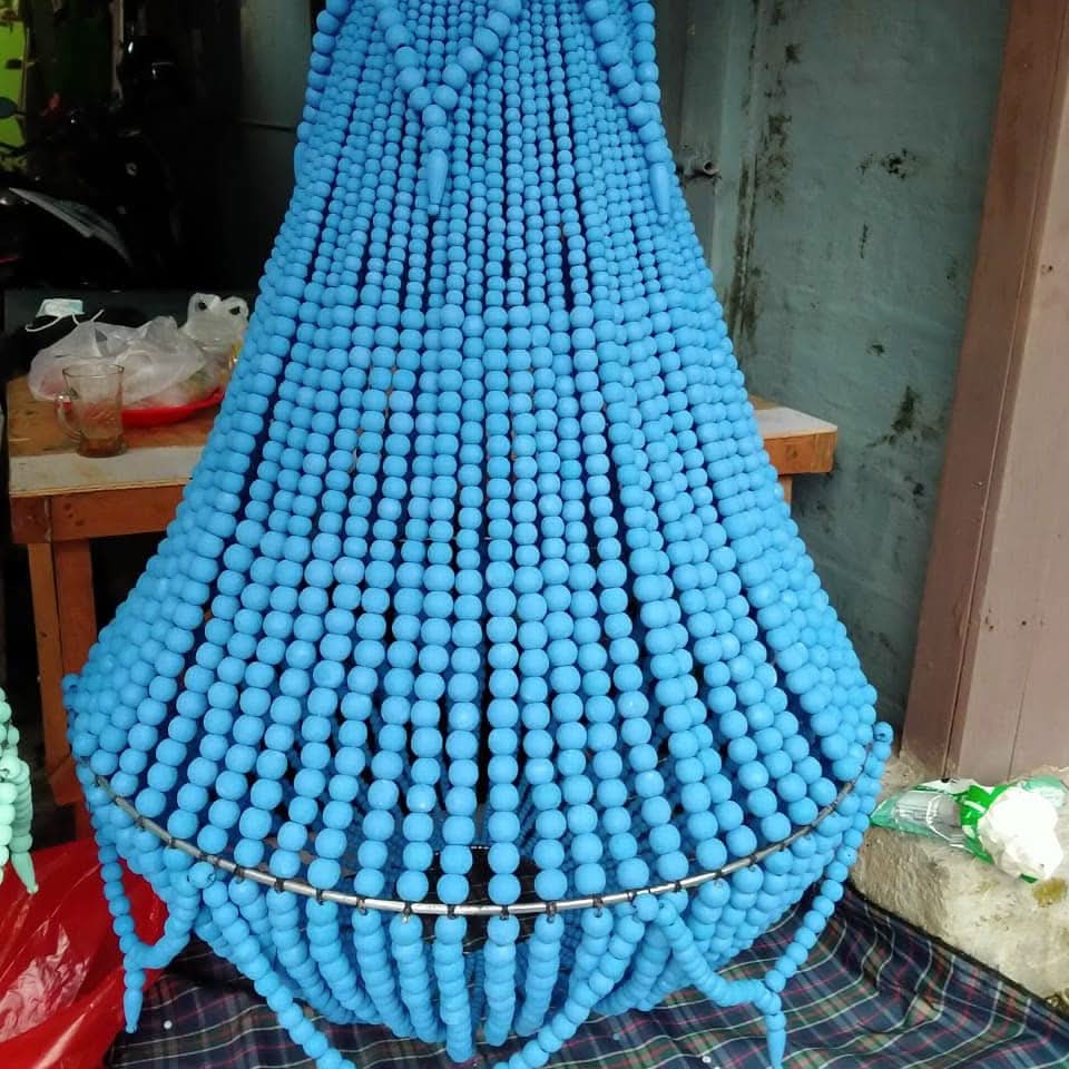 Wood Beaded Chandelier in Carolina Blue