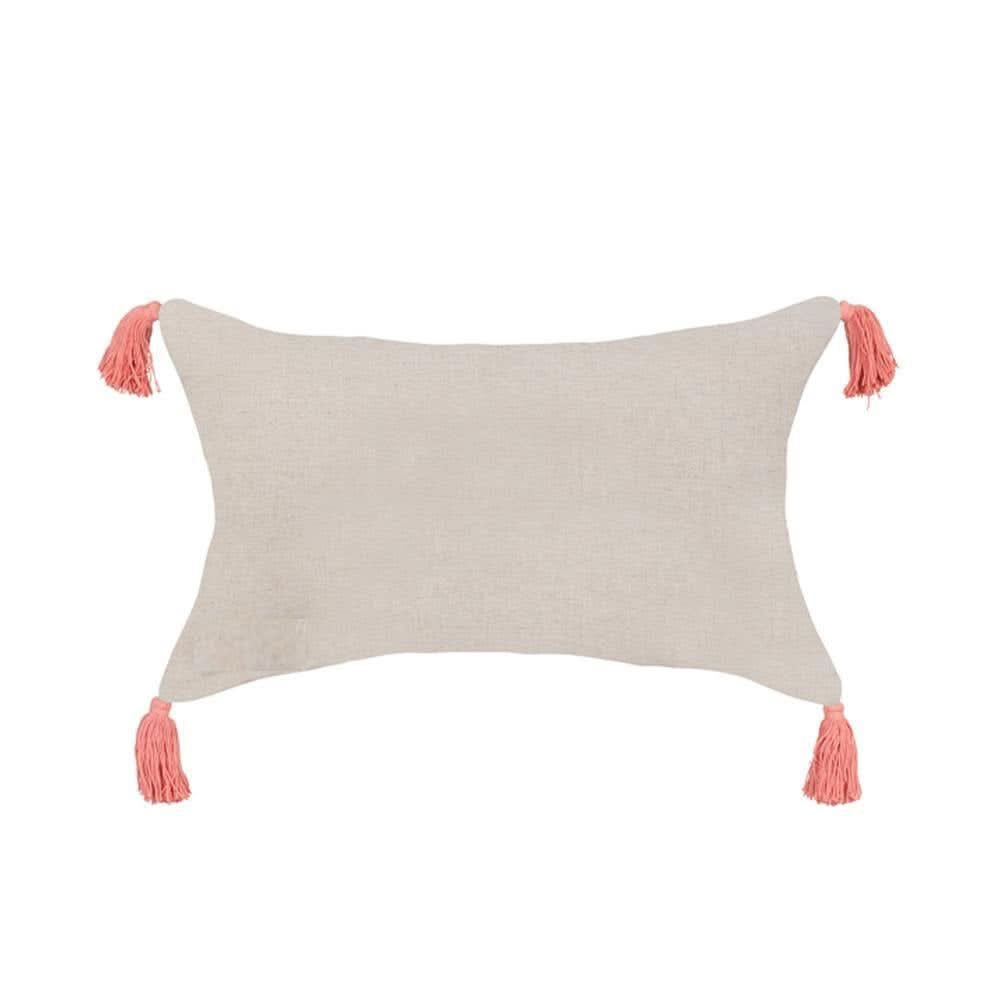 Velvet Bird of Paradise Lumbar Pillow with Tassels in Peach