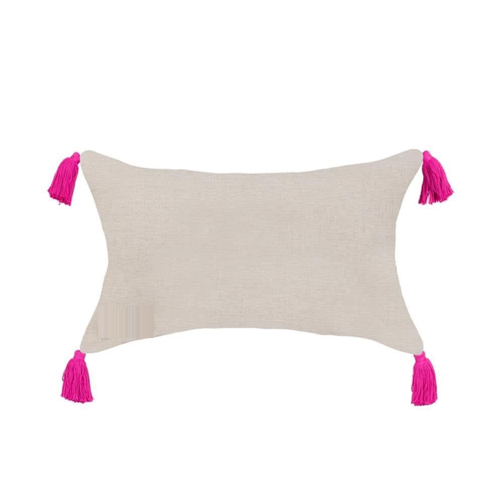 Velvet Bird of Paradise Lumbar Pillow with Tassels in Pink