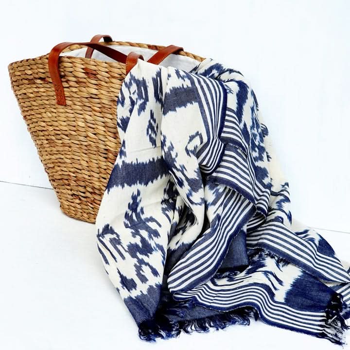 Light Indian Block Print Throw Blanket