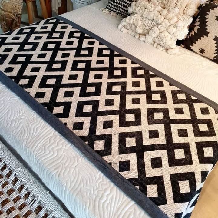 Black and White Diamond Bed Runner with Dark Grey Edge