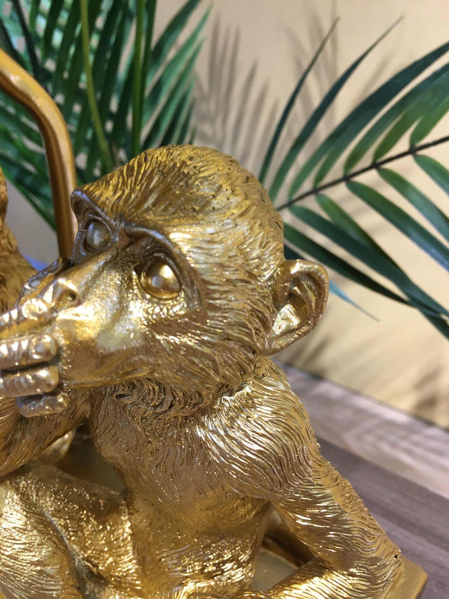 Three Monkeys Table Lamp in Gold Resin
