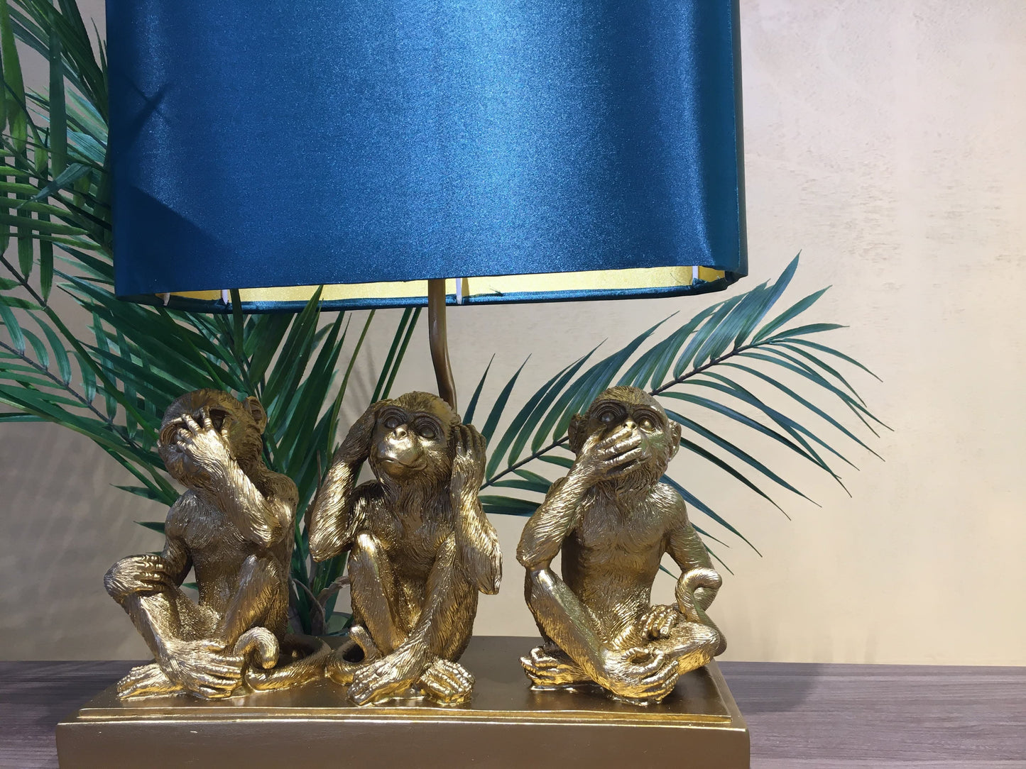 Three Monkeys Table Lamp in Gold Resin
