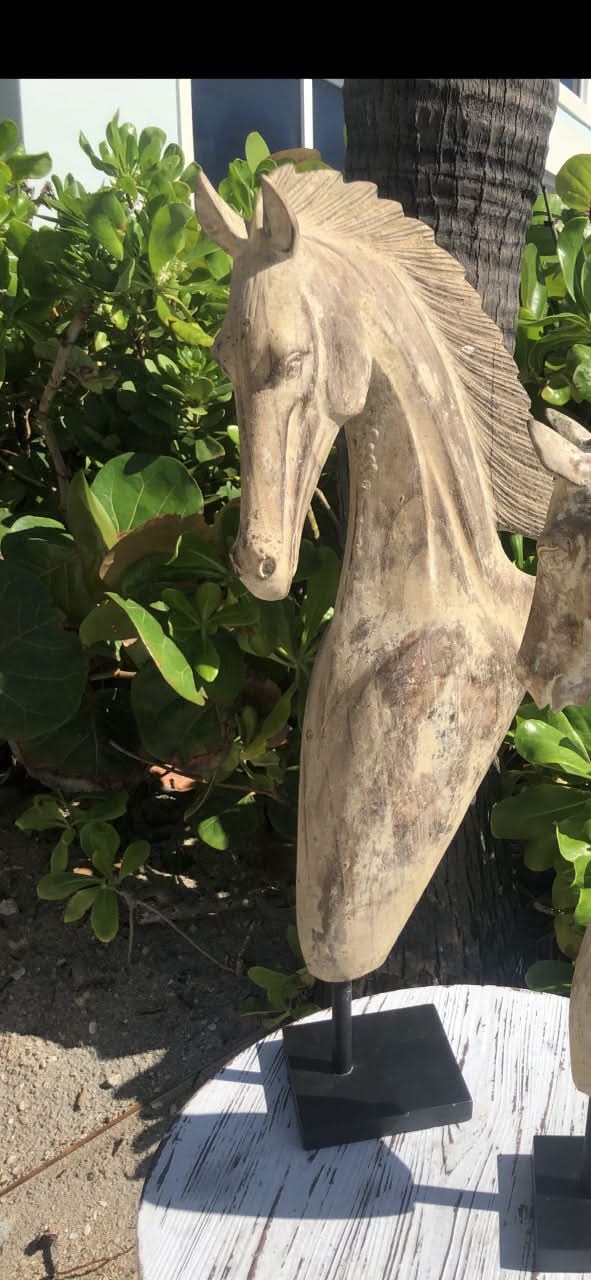 Hand carved Wooden Horse Statue Large in Medium Brown Wash