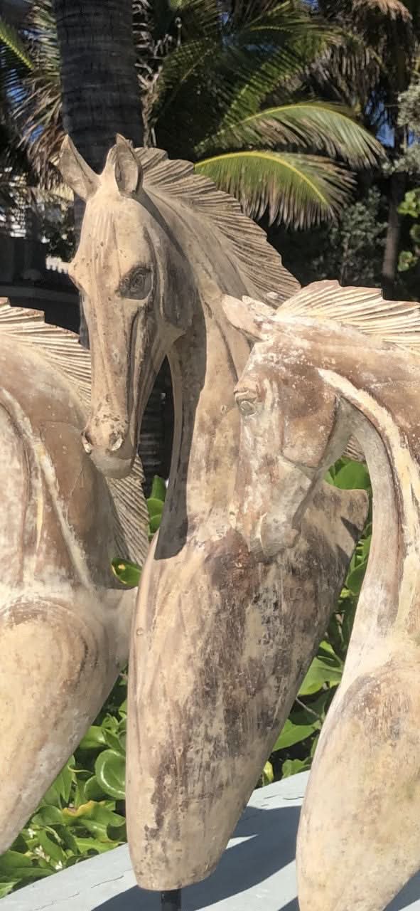 Hand carved Wooden Horse Statue Large in Medium Brown Wash