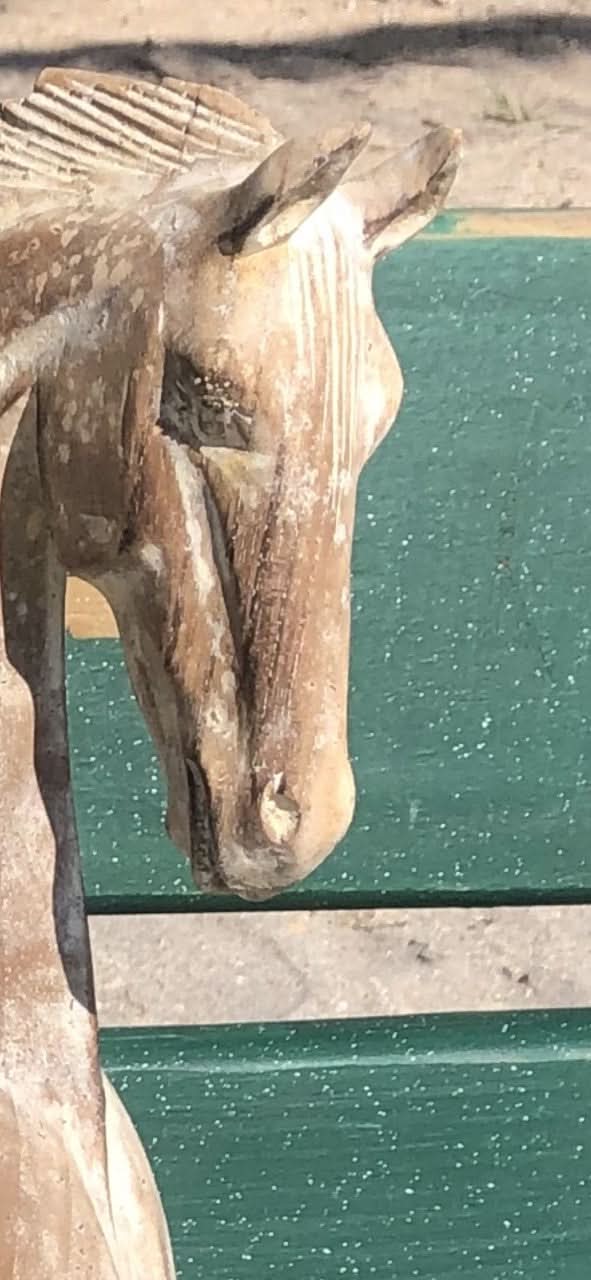Hand carved Wooden Horse Statue Large in Medium Brown Wash