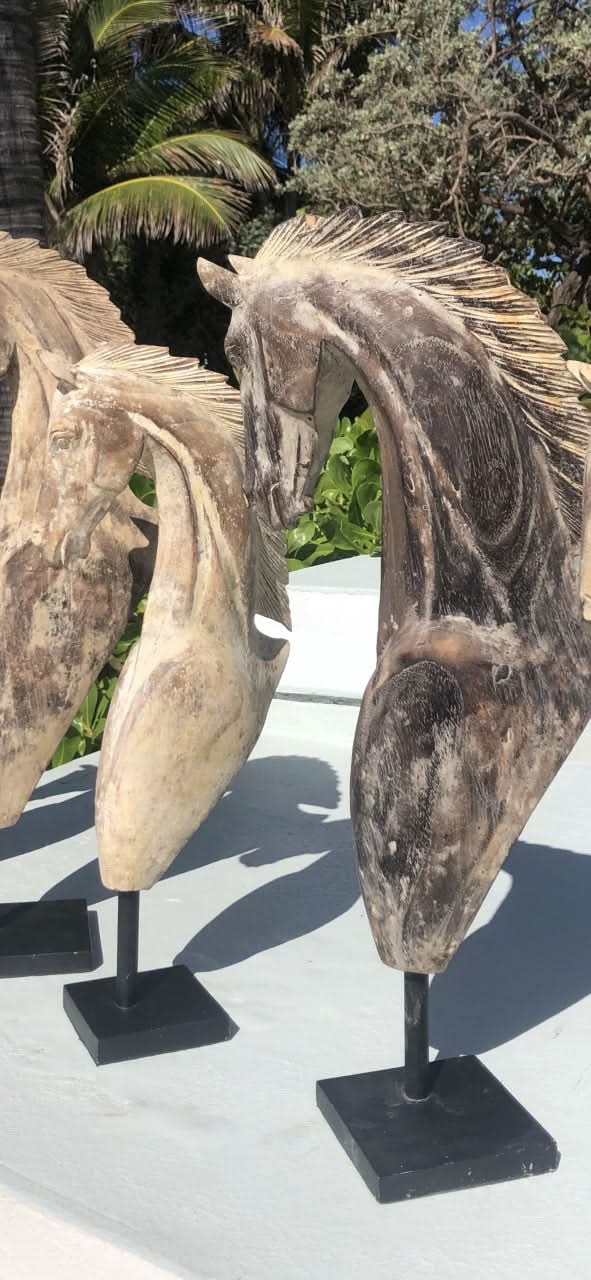 Hand carved Wooden Horse Statue Large in Dark Brown Wash