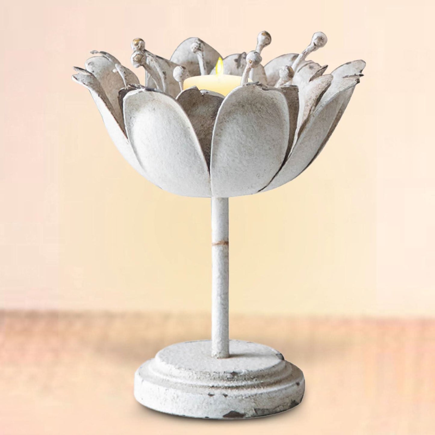 Set of Two Metal Vintage Lotus Candle holders