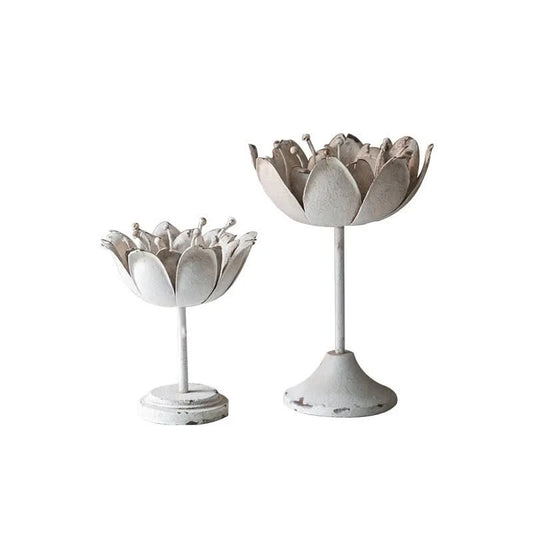Set of Two Metal Vintage Lotus Candle holders
