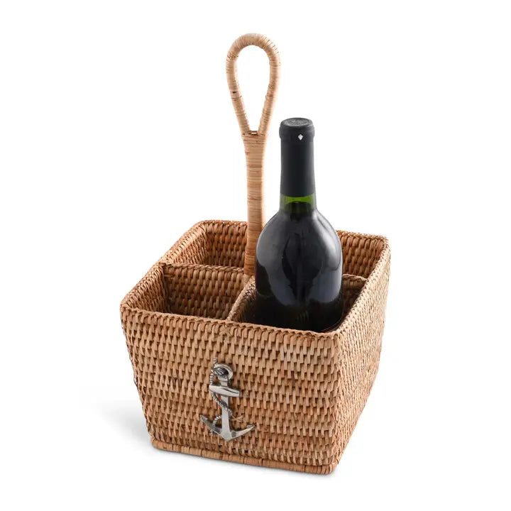 Nautical Woven Rattan Caddy with Anchor